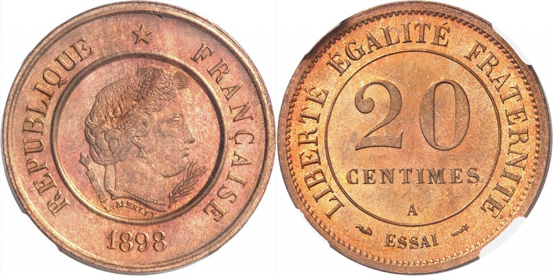 FRANCE
III° République (1870-1940). 20 centimes 1898, Paris, essai piéfort en b...