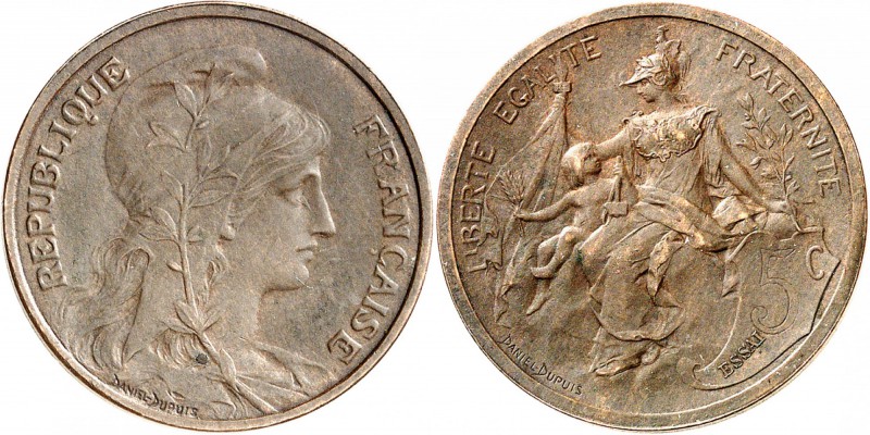 FRANCE
III° République (1870-1940). 5 centimes Dupuis (1897), essai en relief, ...
