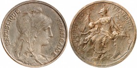 FRANCE
III° République (1870-1940). 5 centimes Dupuis (1897), essai en relief, buste à droite.
Av. Buste habillé de la République à droite. Rv. La R...