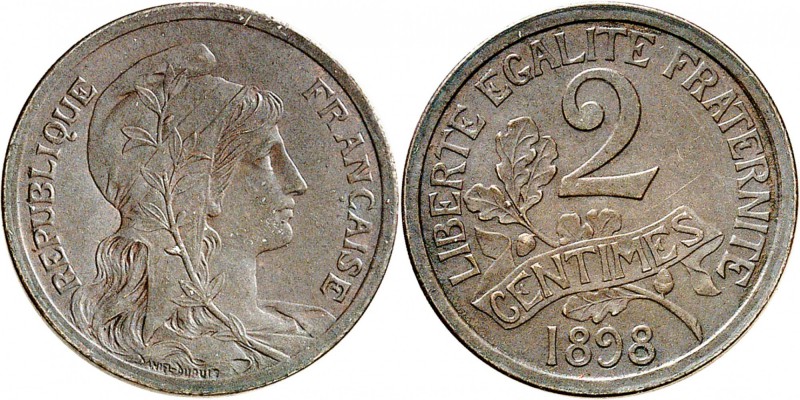 FRANCE
III° République (1870-1940). 2 centimes Dupuis 1898, épreuve en bronze....
