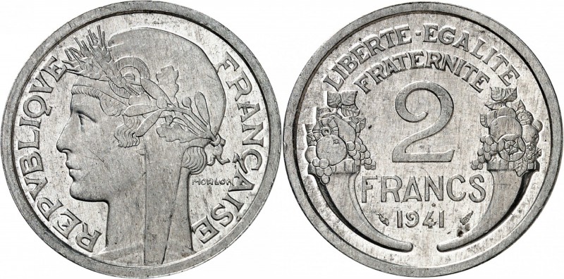 FRANCE
État Français (1940-1944). 2 francs, poids lourd 1941.
Av. Tête laurée ...