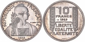 FRANCE
III° République (1870-1940). 10 francs 1929/1939, essai en aluminium.
Av. La République à droite. Rv. Valeur entre deux épis de blé.
Maz.260...