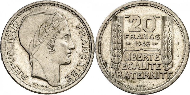FRANCE
Gouvernement Provisoire (1944-1947). 20 francs 1945, essai en cupro-nick...