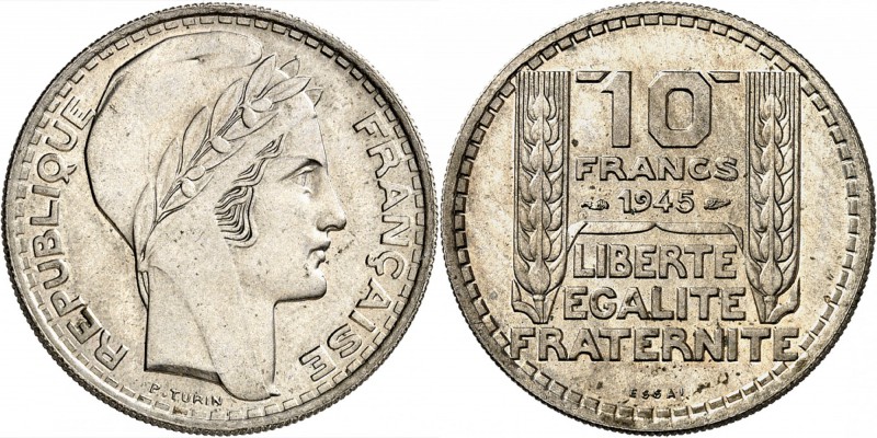 FRANCE
Gouvernement Provisoire (1944-1947). 10 francs 1945, essai en cupro-nick...