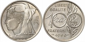 FRANCE
IV° République (1947-1958). 100 francs 1950, essai, concours de Simon.
Av. Tête coiffée à gauche. Rv. Valeur sur une branche d’olivier.
GEM....