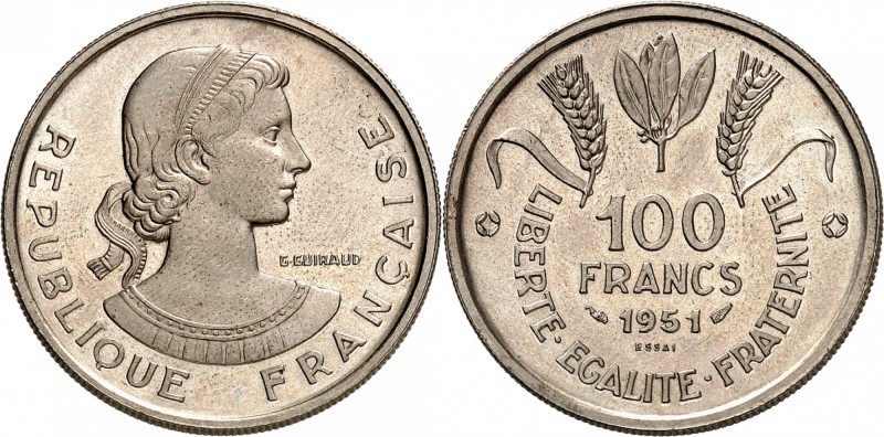 FRANCE
IV° République (1947-1958). 100 francs 1951, essai, concours de Guiraud....