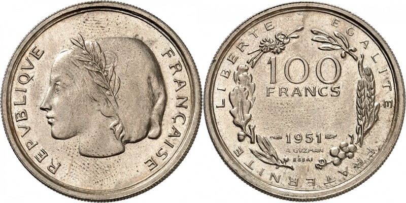 FRANCE
IV° République (1947-1958). 100 francs 1951, essai, concours de Guzman....