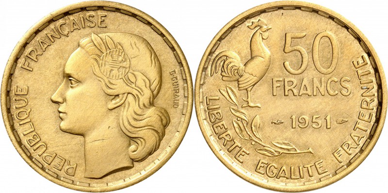 FRANCE
IV° République (1947-1958). 50 francs 1951, épreuve en or. 
Av. Tête la...
