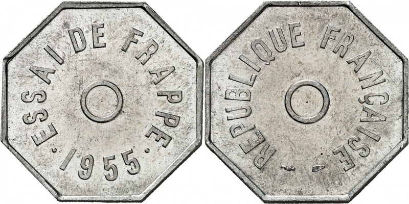 FRANCE
IV° République (1947-1958). 1 franc 1955, essai en aluminium à 8 pans.
...