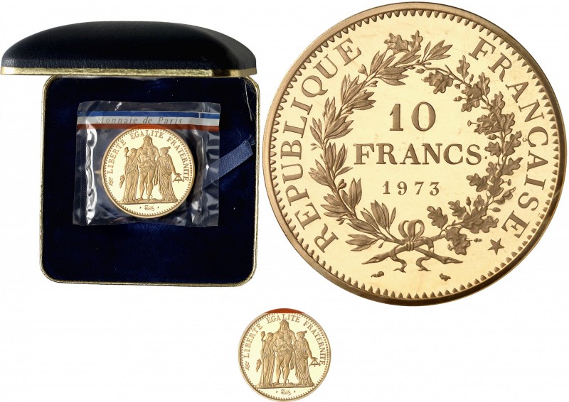 FRANCE
V° République (1959- à nos jours). 10 francs 1973, piéfort en or. 
Av. ...