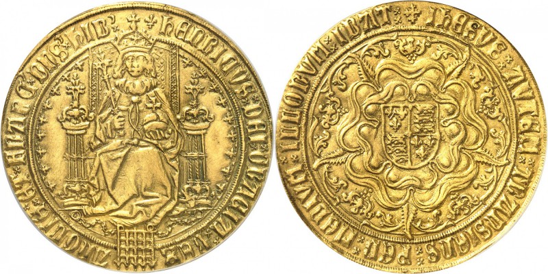 GRANDE-BRETAGNE
Henry VII (1485-1509). Souverain, 5ème type.
Av. Le roi assis ...