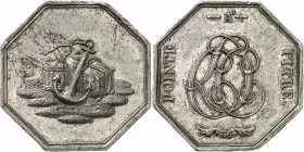 GUADELOUPE
Charles X (1824-1830). Cercle du commerce à Point-à-Pitre. Jeton de 1/2 gourde en maillechort (1825) frappé à Paris.
Av. Ancre, un tonnea...