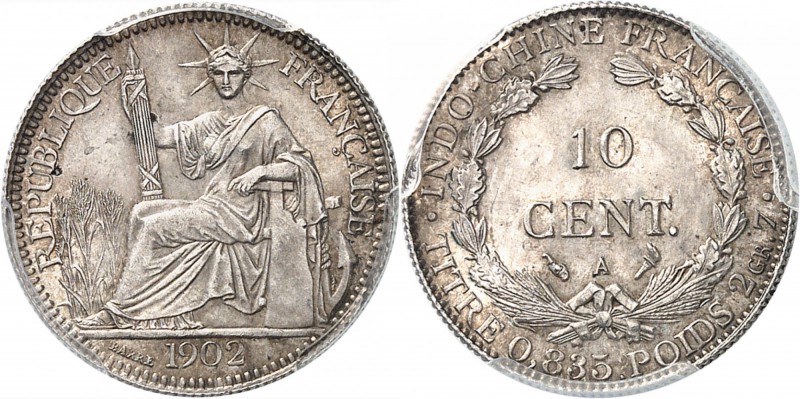 INDOCHINE
10 cent 1902, Paris.
Av. La Liberté assise et tenant un faisceau. Rv...