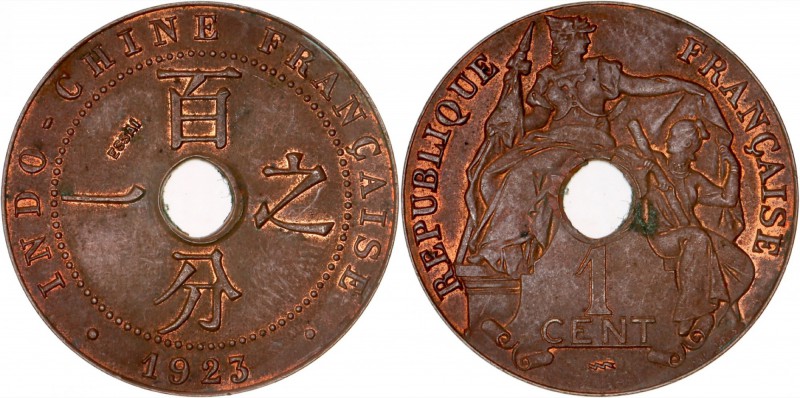 INDOCHINE
1 cent 1923, essai en bronze.
Av. Légende circulaire. Rv. La Républi...
