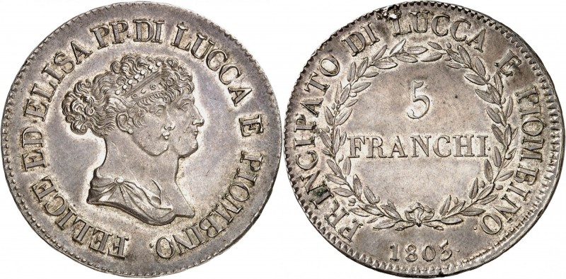 ITALIE
Lucca. Elisa Bonaparte et Felix Baciocchi (1805-1814). 5 franchi 1805, F...