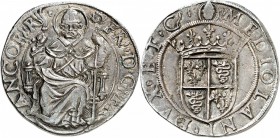 ITALIE
Milan, Francois Ier roi de France (1515-1522). Teston.
Av. Saint Ambroise trônant de face. Rv. Écu couronné.
Mir. 261, Dup. 958. 9,62 grs.
...