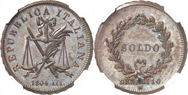 ITALIE
Milan, Napoléon Ier Roi d’Italie (1805-1814). Soldo / Denari 10 1804 M a...