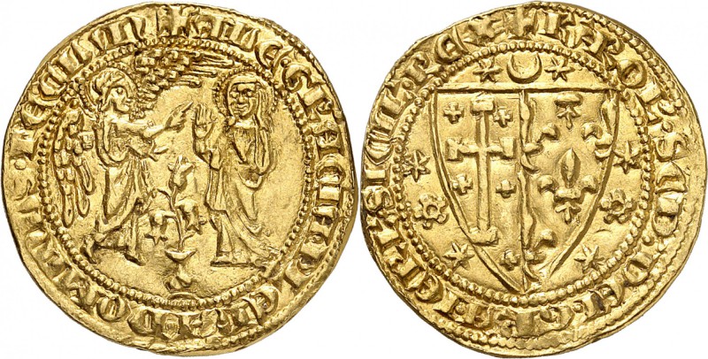 ITALIE
Naples, Charles II d’Anjou (1285-1309). Salut d’or.
Av. L’archange Gabr...