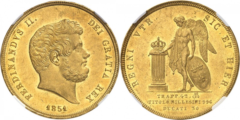 ITALIE
Naples, Ferdinand II (1830-1859). 30 ducats 1851/0, Naples.
Av. Tête nu...