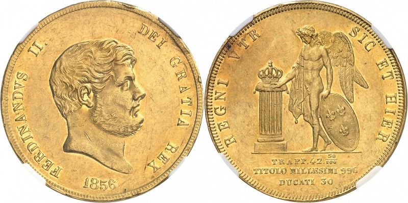 ITALIE
Naples, Ferdinand II (1830-1859). 30 ducats 1856, Naples.
Av. Tête nue ...
