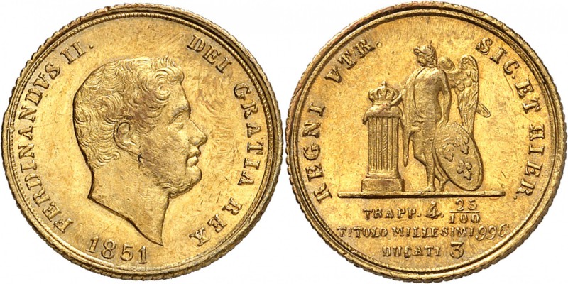 ITALIE
Naples, Ferdinand II (1830-1859). 3 ducati 1851.
Av. Tête nue à droite....