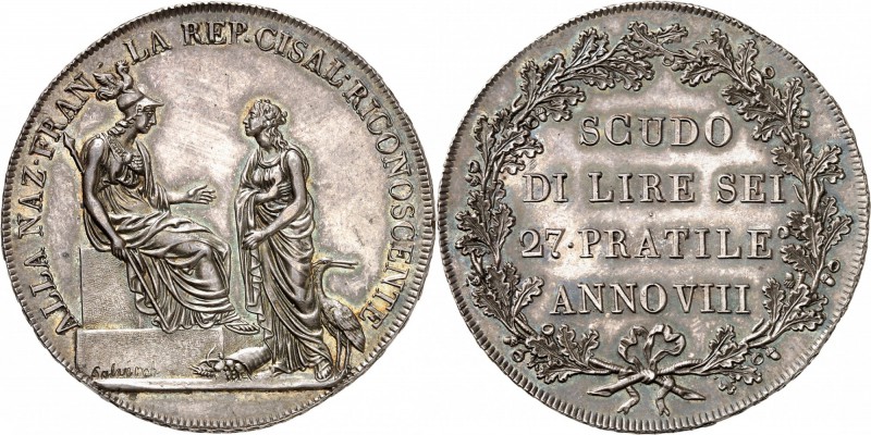 ITALIE
République Cisalpine (1797-1802). Scudo de 6 lire An VIII (1800), Milan....