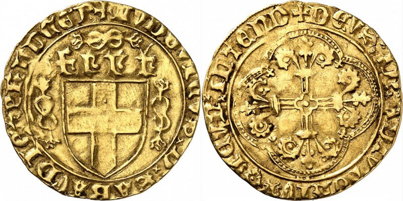 ITALIE
Savoie, Louis II (1434-1465). Écu d’or, Cornavin.
Av. Blason entre deux...