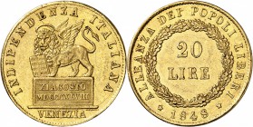 ITALIE
Venise, gouvernement provisoire (1848-1849). 20 lire 1848.
Av. Lion de Saint-Marc. Rv. Valeur dans une couronne.
Fr. 1518. 6,43 grs.
TTB
