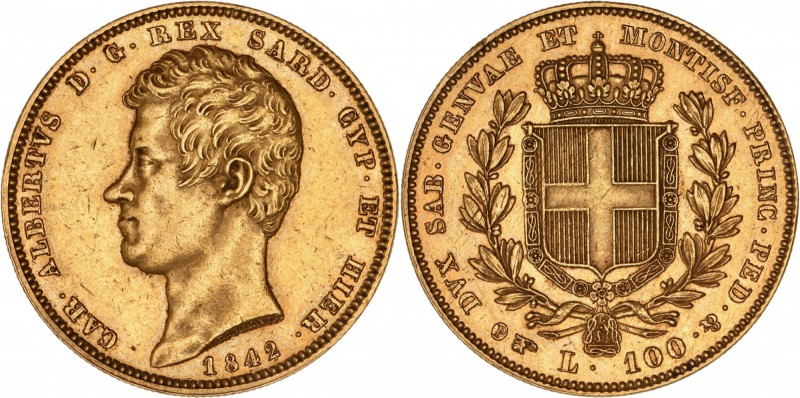 ITALIE
(1831-1849) Charles Albert. 100 lire 1842, Turin. 
Av. Tête nue à gauch...