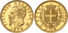 ITALIE
Victor Emmanuel II (1861-1878). 100 Lire, 1878, Rome.
Av. Tête nue à gauche. Rv. Écu couronné.
Mont. 128, Fr. 9. 32,24 grs.
Magnifique exem...