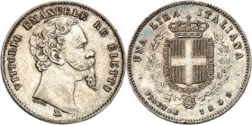 ITALIE
Victor Emmanuel II (1859-1861). 1 lira 1859, Florence. 
Av. Tête nue à droite. Rv. Écu couronné.
Mir.1067A. 5,00 grs.
TTB à Superbe