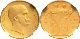 ITALIE
Victor Emmanuel III (1900-1946). 20 lire 1903, Rome, épreuve en bronze doré, flan mat. 
Av. Tête nue à droite. Rv. Allégorie de l’agriculture...
