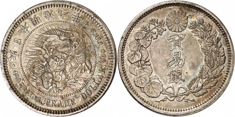 JAPON
Mutsuhito (1867-1912). Trade Dollar An 9 (1876).
Av. Dragon. Rv. Couronn...