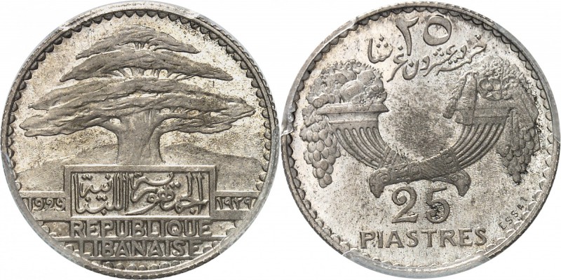 LIBAN
République (1926 à nos jours). 25 piastre 1925, essai en argent.
Av. Cèd...