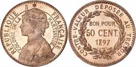 MARTINIQUE
Colonie de la Martinique. 50 centimes (bon pour) 1897, essai piéfort en maillechort.
Av. Buste à gauche. R. Valeur dans une couronne.
Le...
