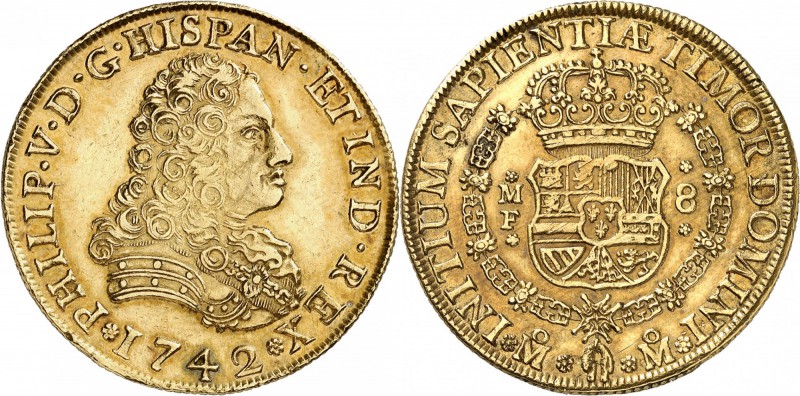 MEXIQUE
Philippe V (1700-1746). 8 escudos 1742, Mexico.
Av. Buste cuirassé à d...