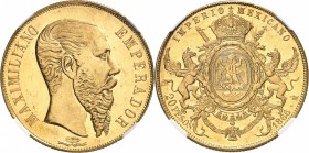 MEXIQUE
Maximilien Ier (1864-1867). 20 pesos 1866 Mo, Mexico.
Av. Tête nue à droite. Rv. Armoiries couronnées.
Fr. 62.
NGC MS 63. Superbe à Fleur ...