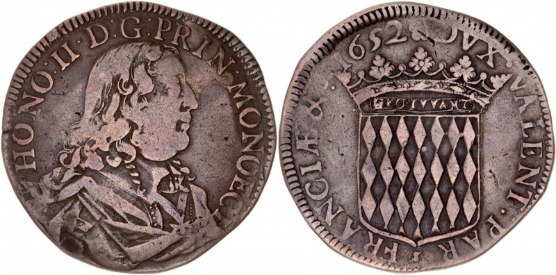 MONACO
Honoré II (1604-1662). Écu 1652. 
Av. Buste drapé et cuirassé à droite....