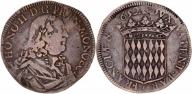 MONACO
Honoré II (1604-1662). Écu 1652. 
Av. Buste drapé et cuirassé à droite. Rv. Écu couronné aux armes des Grimaldi.
CC. 34, G. MC 30. 26,35 grs...