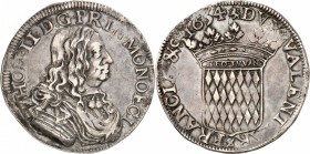MONACO
Honoré II (1604-1662). Écu 1654. 
Av. Buste drapé et cuirassé à droite. Rv. Écu couronné aux armes des Grimaldi. 
CC. 49, G. MC34. 27,06 grs...