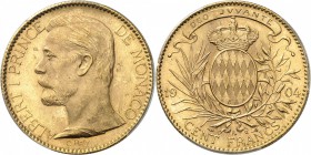MONACO
Albert Ier (1889-1922). 100 francs 1904.
Av. Tête à gauche. Rv. Écu couronné aux armes des Grimaldi.
CC. 180, Fr. 13, G. MC124. 32,24 grs. ...