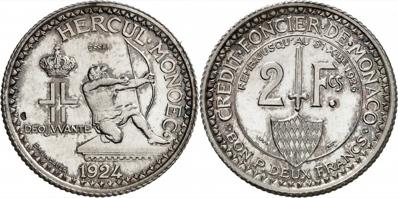 MONACO
Louis II (1922-1949). 2 francs 1924, essai en argent.
Av. Héraclès à dr...