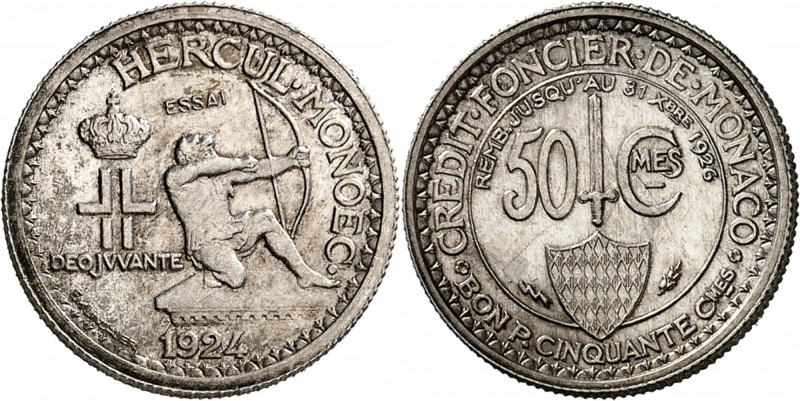 MONACO
Louis II (1922-1949). 50 centimes 1924, essai en argent.
Av. Héraclès à...