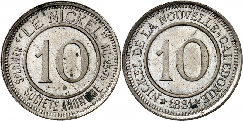 NOUVELLE-CALEDONIE
Société anonyme « Le Nickel ». 10 centimes 1881.
Av. et Rv....