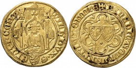 PAYS-BAS
Guillaume Ier (1377-1402). Florin d’or.
Av. Buste de face. Rv. Ecus de Gueldre et Julich dans un polylobe.
Fr. 43. 3,43 grs.
TTB