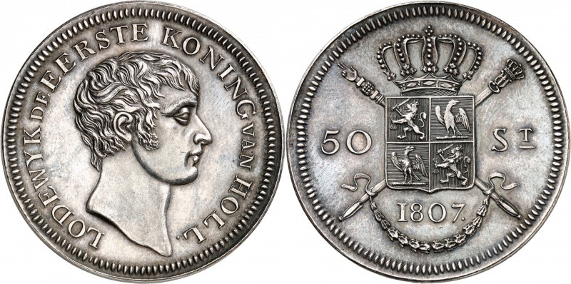 PAYS-BAS
Louis-Napoléon (1806-1810). 50 stuivers 1807, essai en argent par Holt...