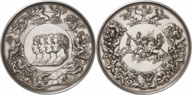 RUSSIE
Alexandre Ier (1801-1825). Médaille en argent 1816, célébrant la victoire de Waterloo, par Pistrucci.
Av. Bustes accolés à gauche du prince G...