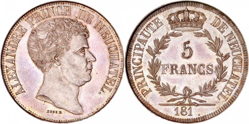 SUISSE
Neuchatel. Alexandre Bertier (1806-1814). 5 francs 181., essai en argent...