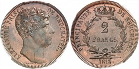 SUISSE
Neuchatel. Alexandre Bertier (1806-1814). 2 francs 1814/3, Neuchâtel.
Av. Tête nue à droite. Rv. Valeur dans une couronne. 
Km. Pn14.
PCGS ...