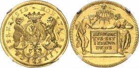 SUISSE
Canton de Berne. 6 ducats, nd (1710), Berne. 
Av. Ecu cournné accolé d'un ours et d'un lion. Rv. Deux allégories se tenant la main sous un so...